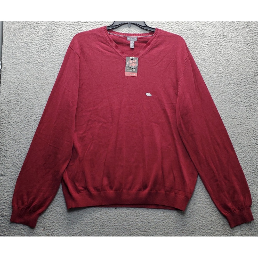 Van Heusen Sweater Mens 2XL Dark Red Knitted Stretch Comfort Fit V-Neck Pullover